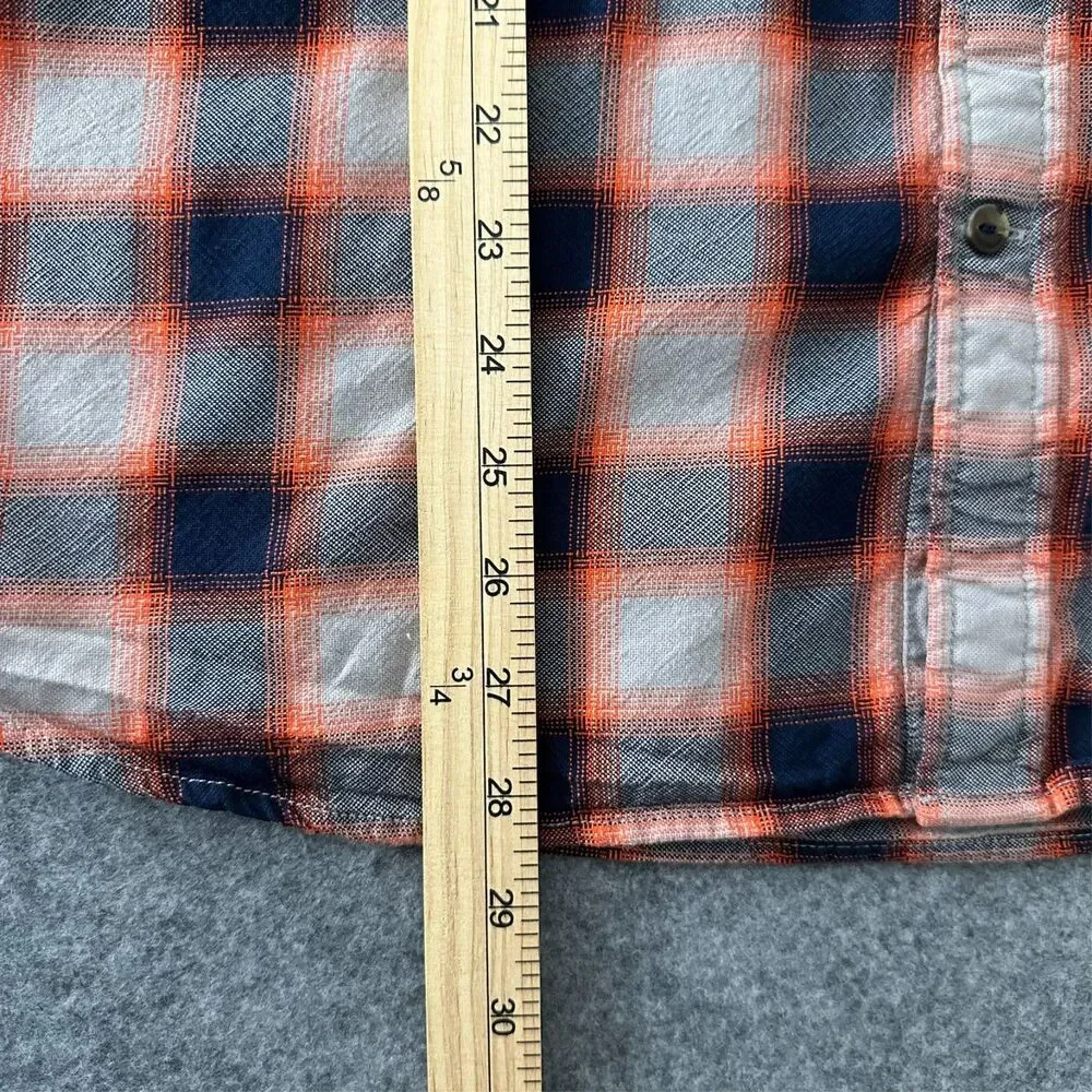The North Face Plaid Camp Shirt Men's M Orange Blue Short Sleeve Hiking Outdoor